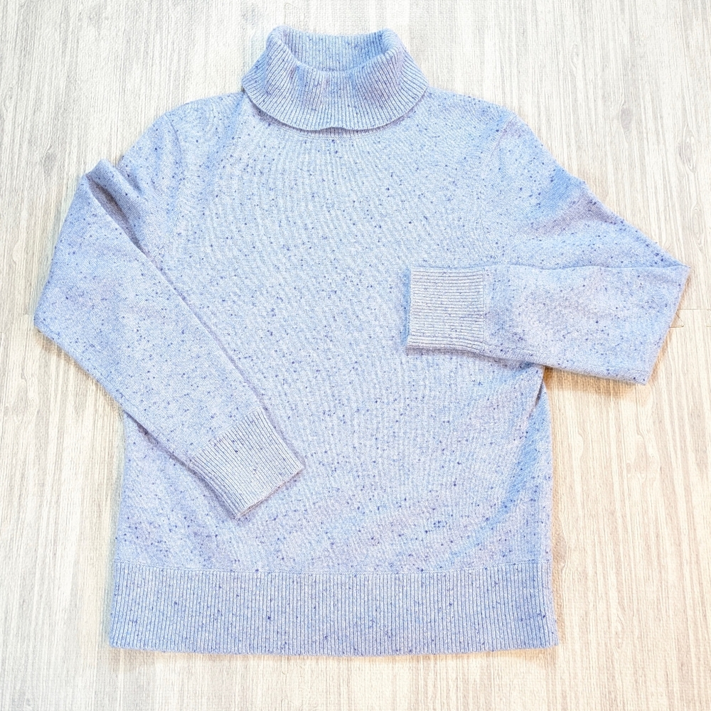 Lands' End Women's Light Blue Speckled Cashmere Turtleneck Sweater Soft Luxury S - Picture 3 of 11